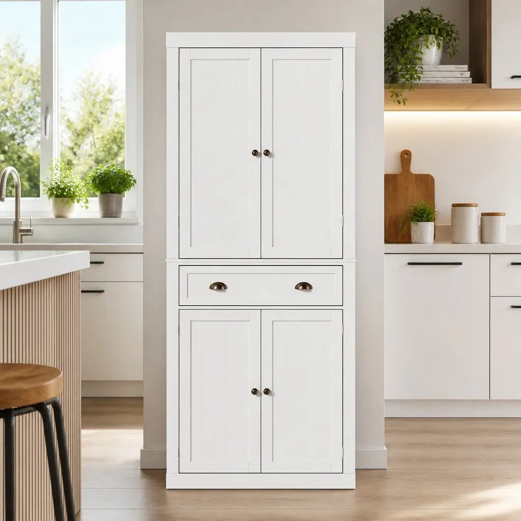 Buffet Sideboard MDF 6-Tier Storage Cabinet White Dining Room Furniture