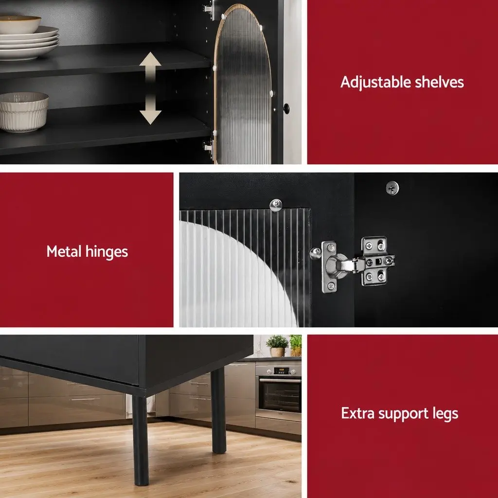 Buffet Sideboard Storage Cabinet 5-Tier Black Particle Board Acrylic Plastic