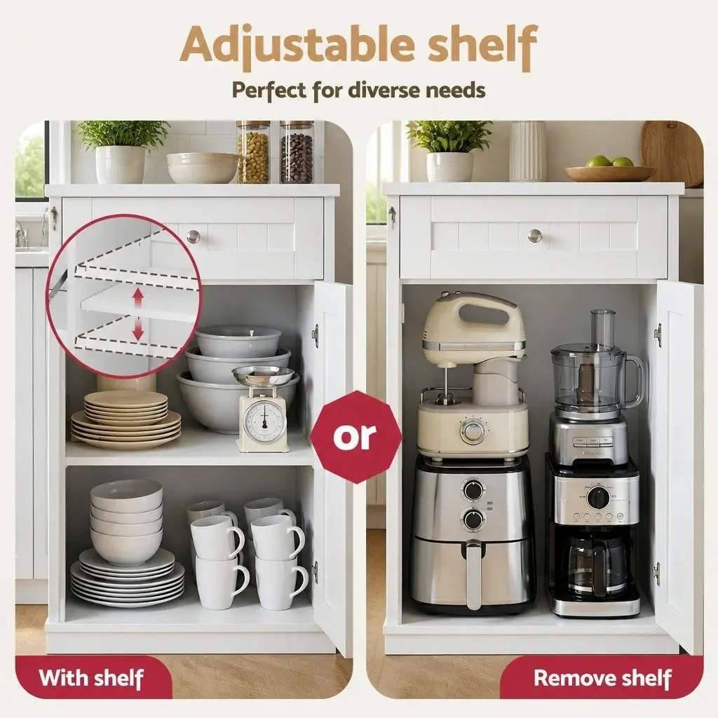White Buffet Sideboard Cabinet Tilt Out Bin Holder Kitchen Storage Cupboard