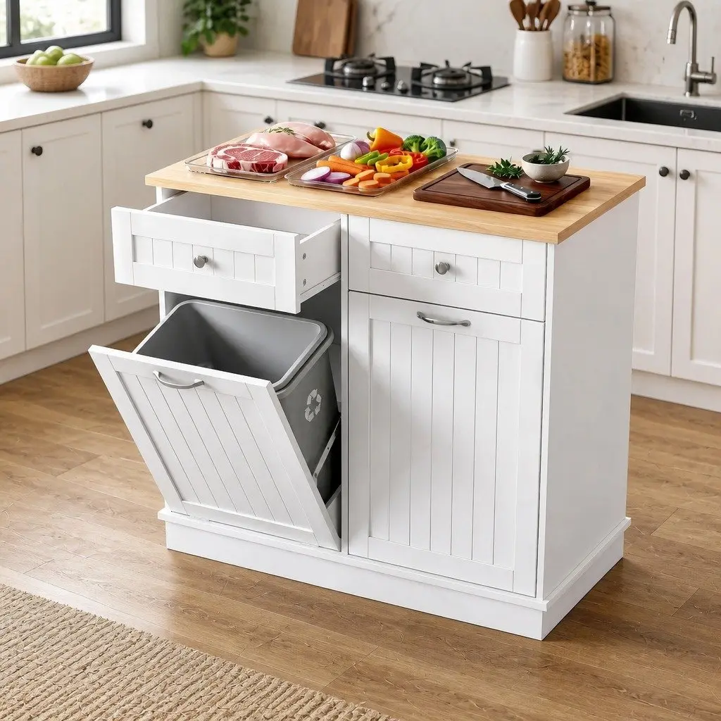 White Buffet Sideboard Cabinet Tilt Out Bin Holder Kitchen Storage Cupboard