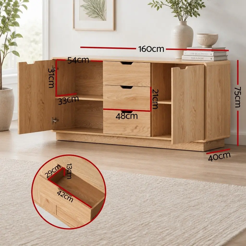 Buffet Sideboard Cabinet Storage Kitchen Cupboard Oak 160cm