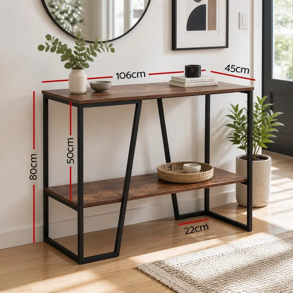Console Table Particle Board and Metal Frame 106CM 2-Tier Walnut and Black