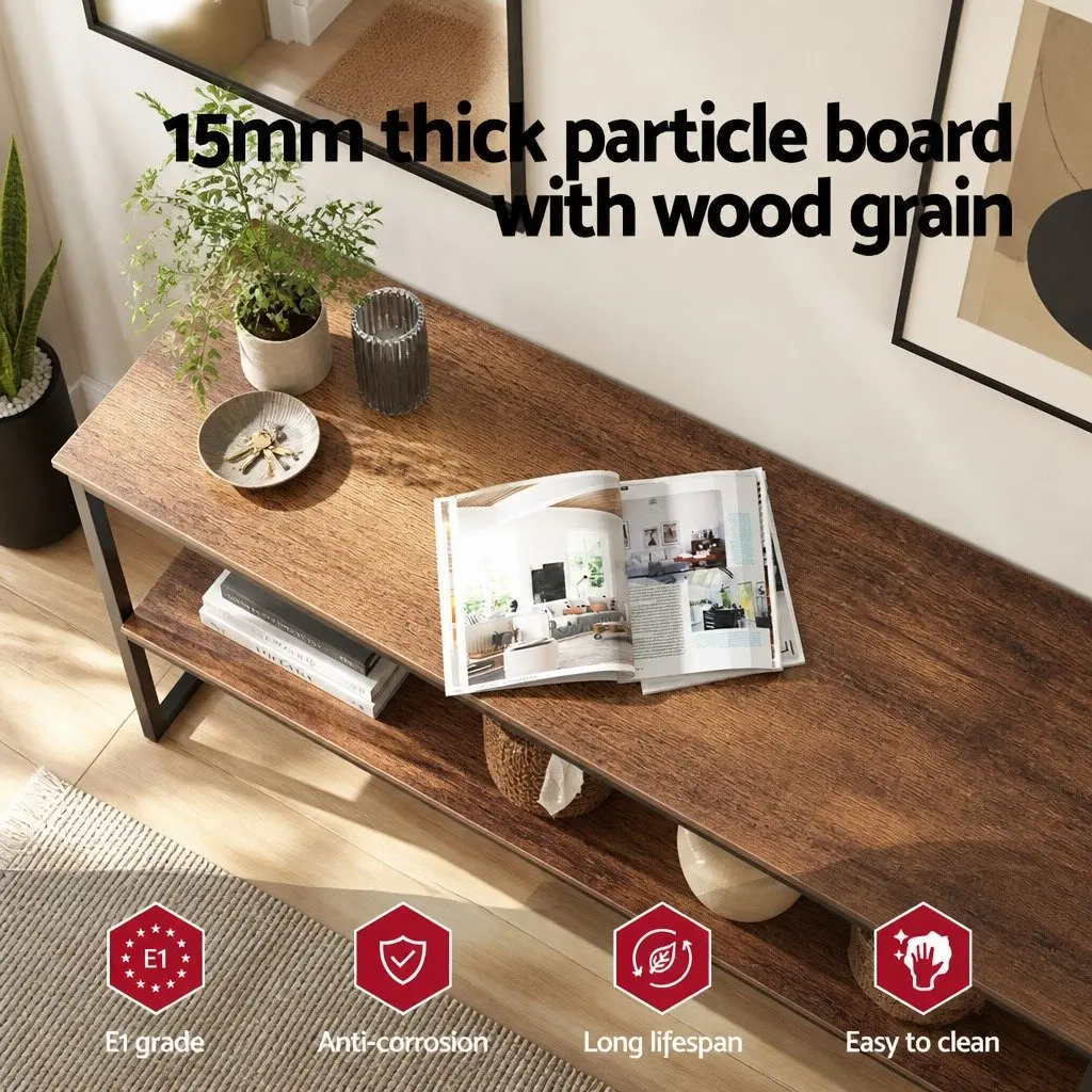 Console Table Particle Board and Metal Frame 106CM 2-Tier Walnut and Black