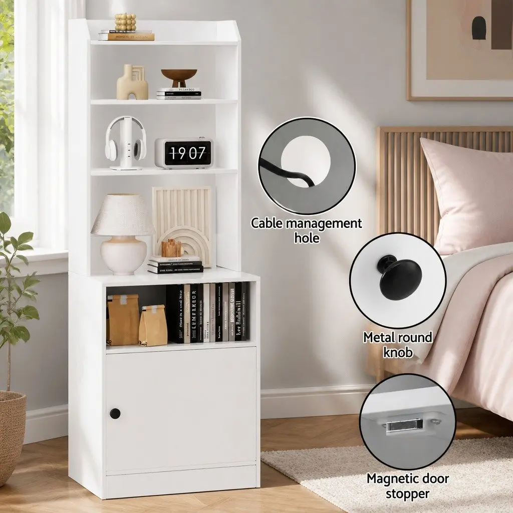 Bedside Table Nightstand with Charging Station White Bedroom Storage Furniture