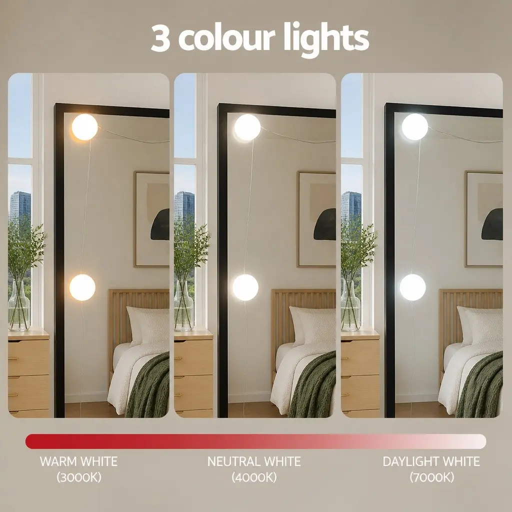 Vanity Desk Set Black LED Mirror 10 Bulbs 7 Drawers with Stool and Hollywood Style Makeup Mirror