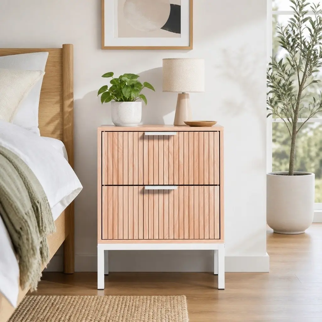 Bedside Table Particleboard 40cm x 40cm x 52cm Natural Pine