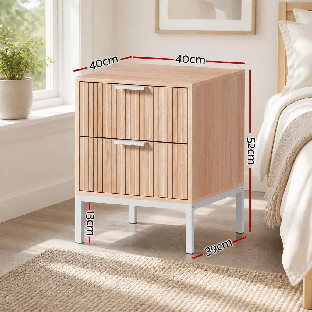 Bedside Table Particleboard 40cm x 40cm x 52cm Natural Pine
