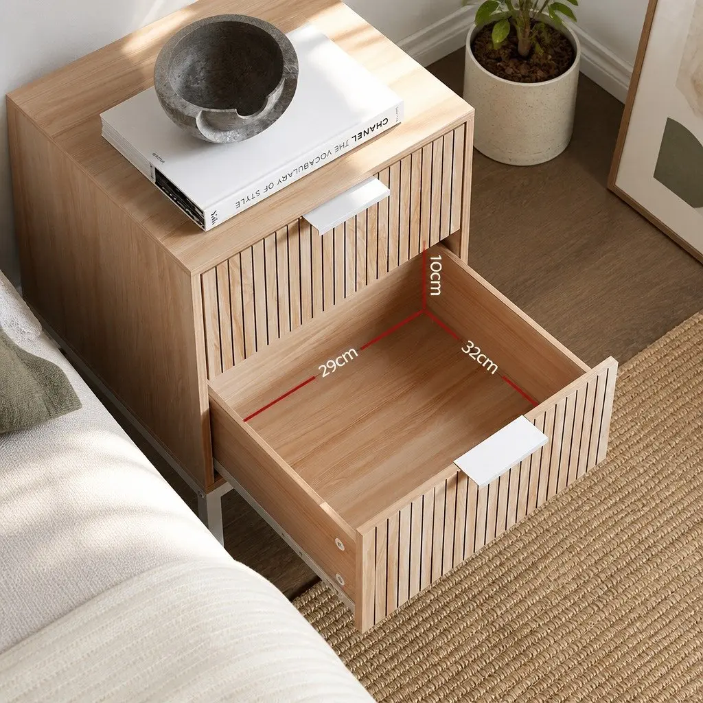 Bedside Table Particleboard 40cm x 40cm x 52cm Natural Pine