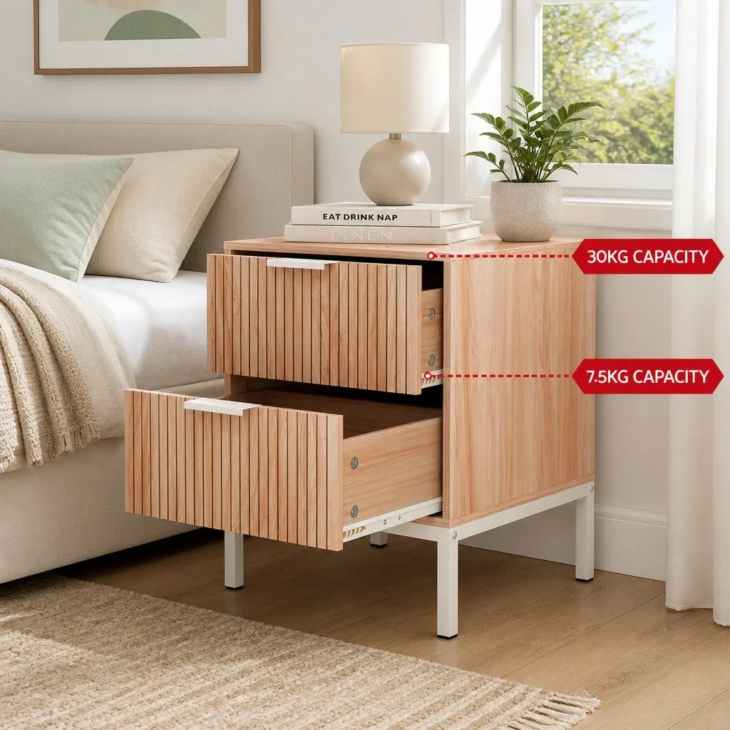 Bedside Table Particleboard 40cm x 40cm x 52cm Natural Pine