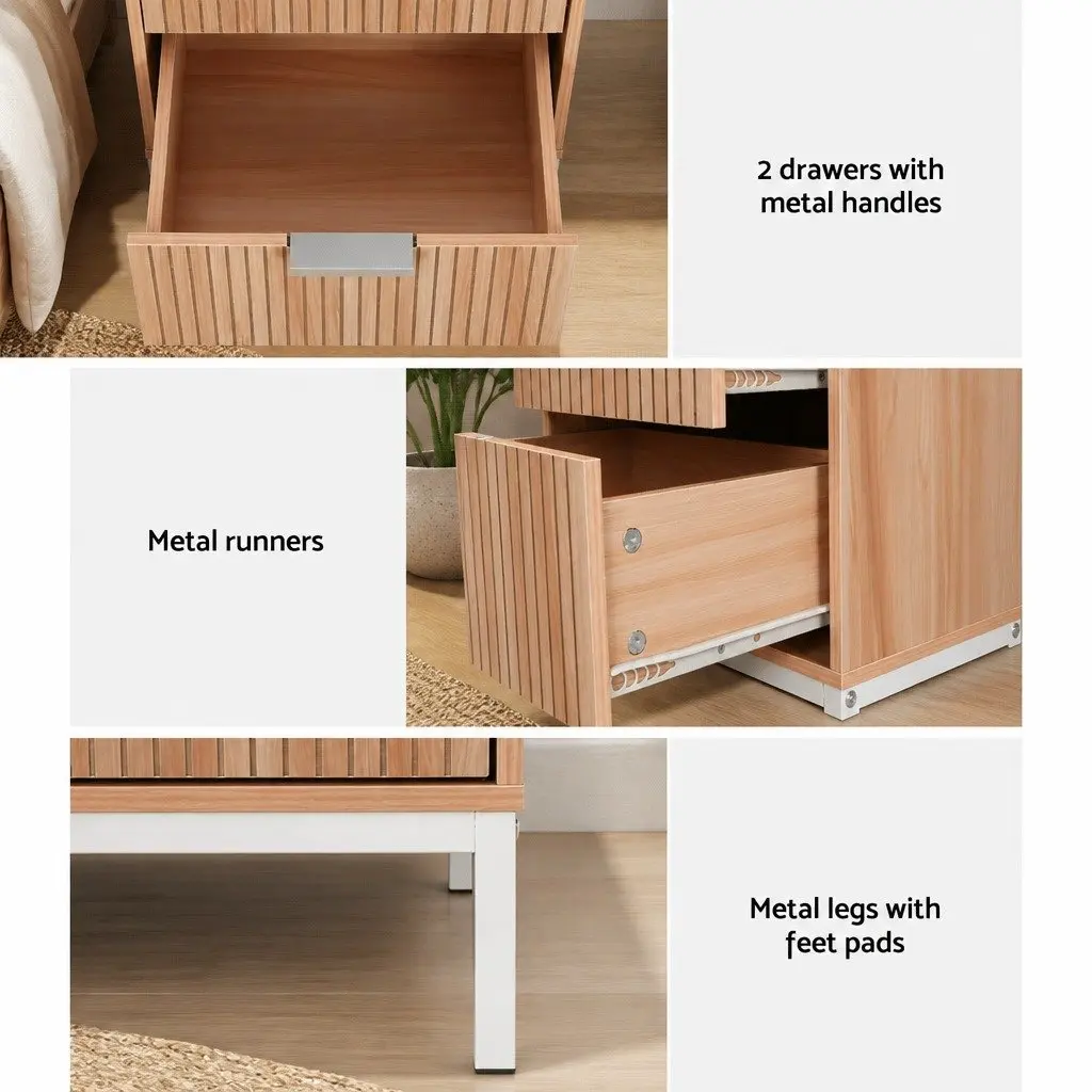 Bedside Table Particleboard 40cm x 40cm x 52cm Natural Pine