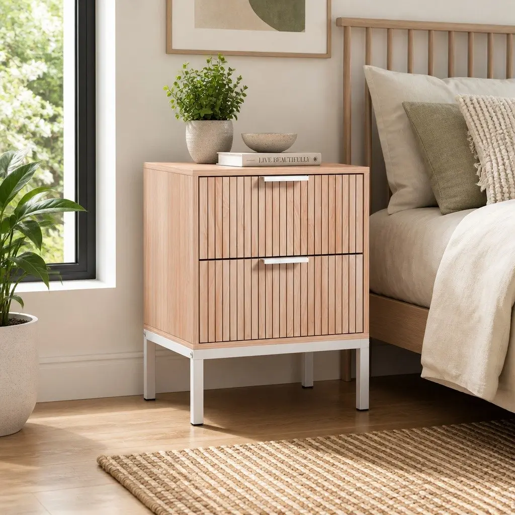 Bedside Table Particleboard 40cm x 40cm x 52cm Natural Pine