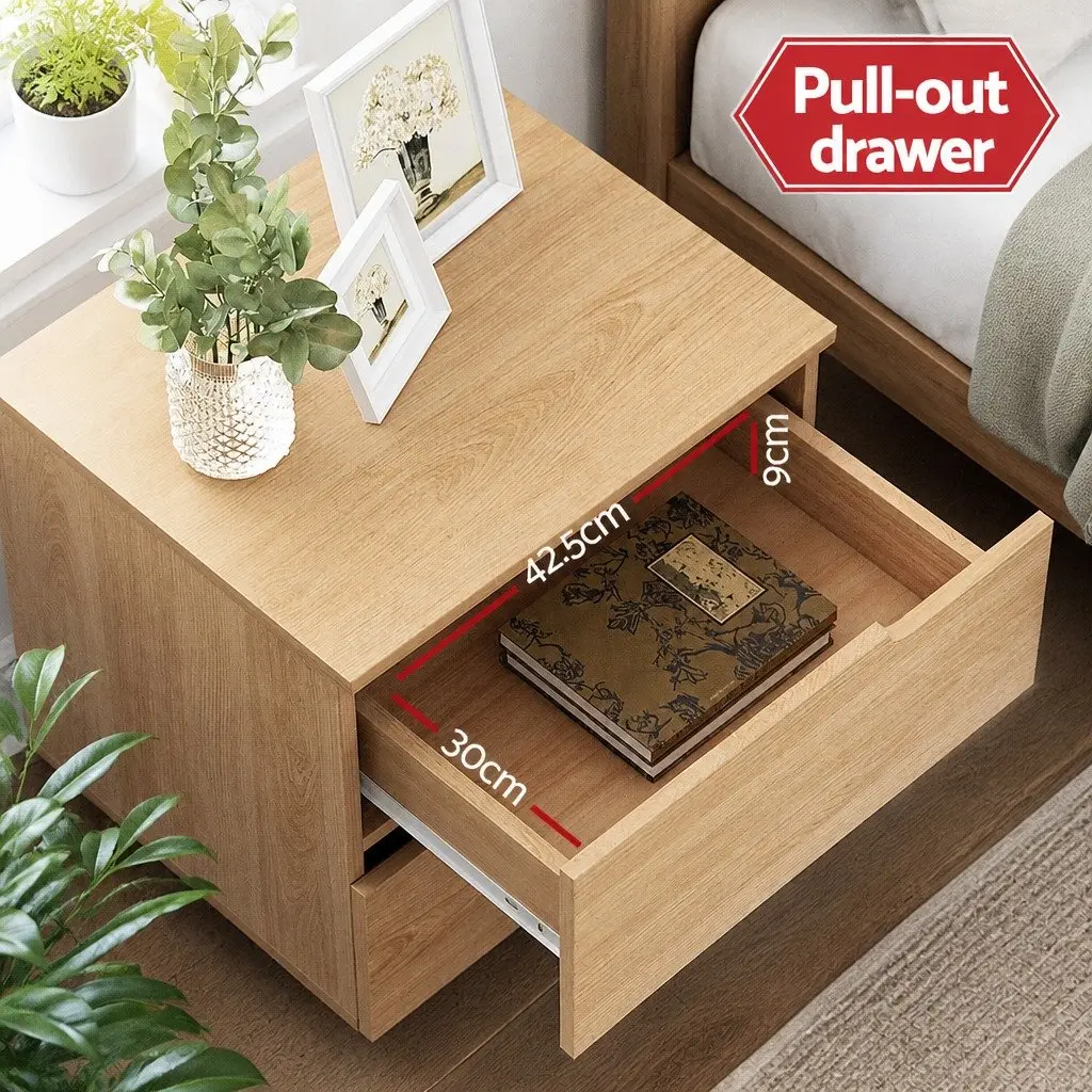 Bedside Table Pine Wood Effect 48cm x 40cm x 48.5cm 2 Drawers Storage Cabinet