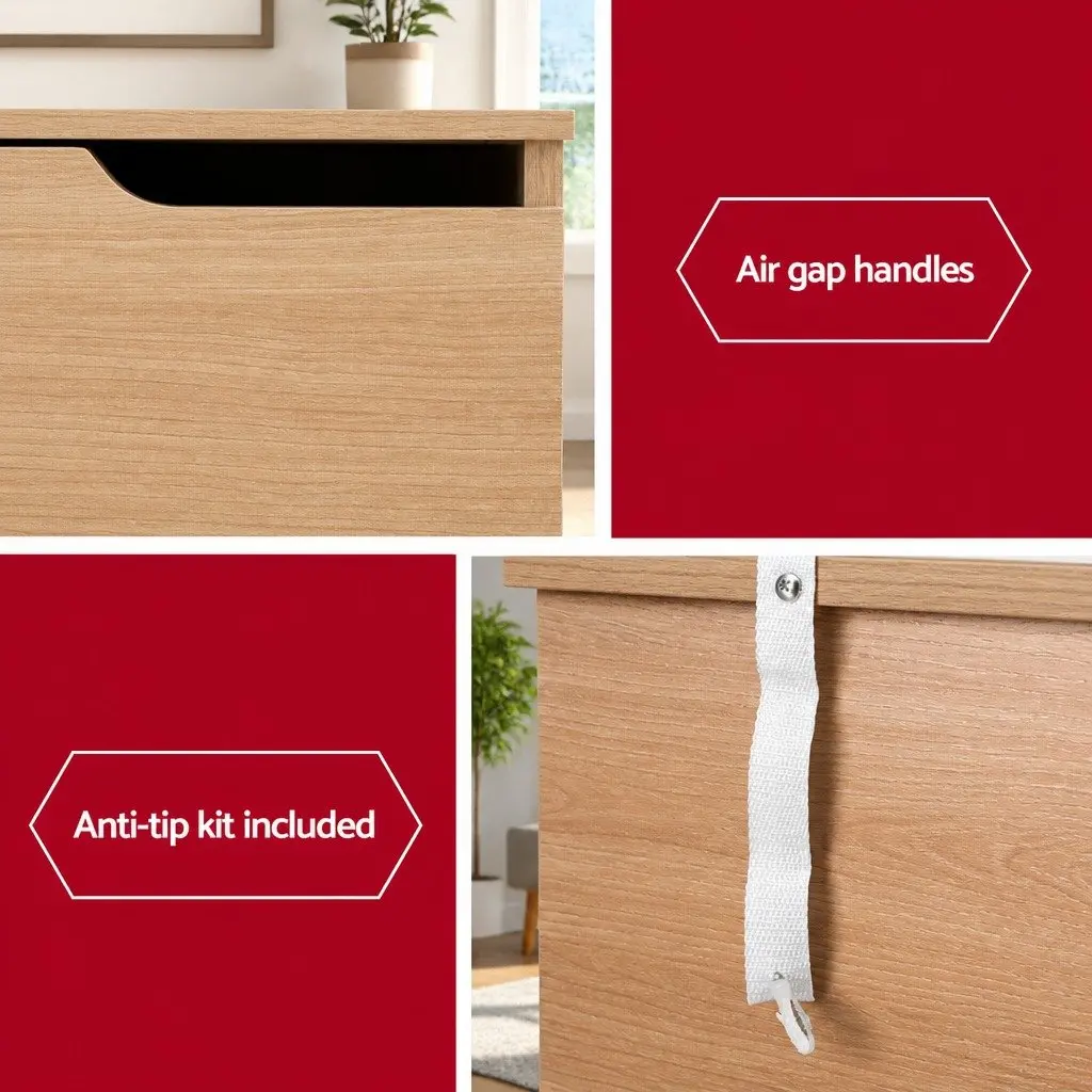 Bedside Table Pine Wood Effect 48cm x 40cm x 48.5cm 2 Drawers Storage Cabinet