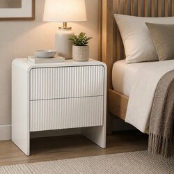 Practical Beige Bedside Table with Two Drawers