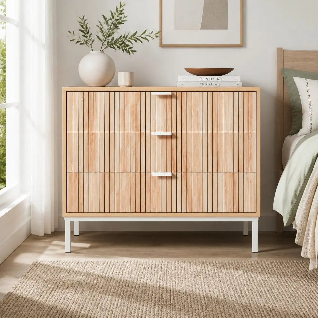 Chest of Drawers Pine 3 Drawer Storage Dresser White Bedroom Furniture