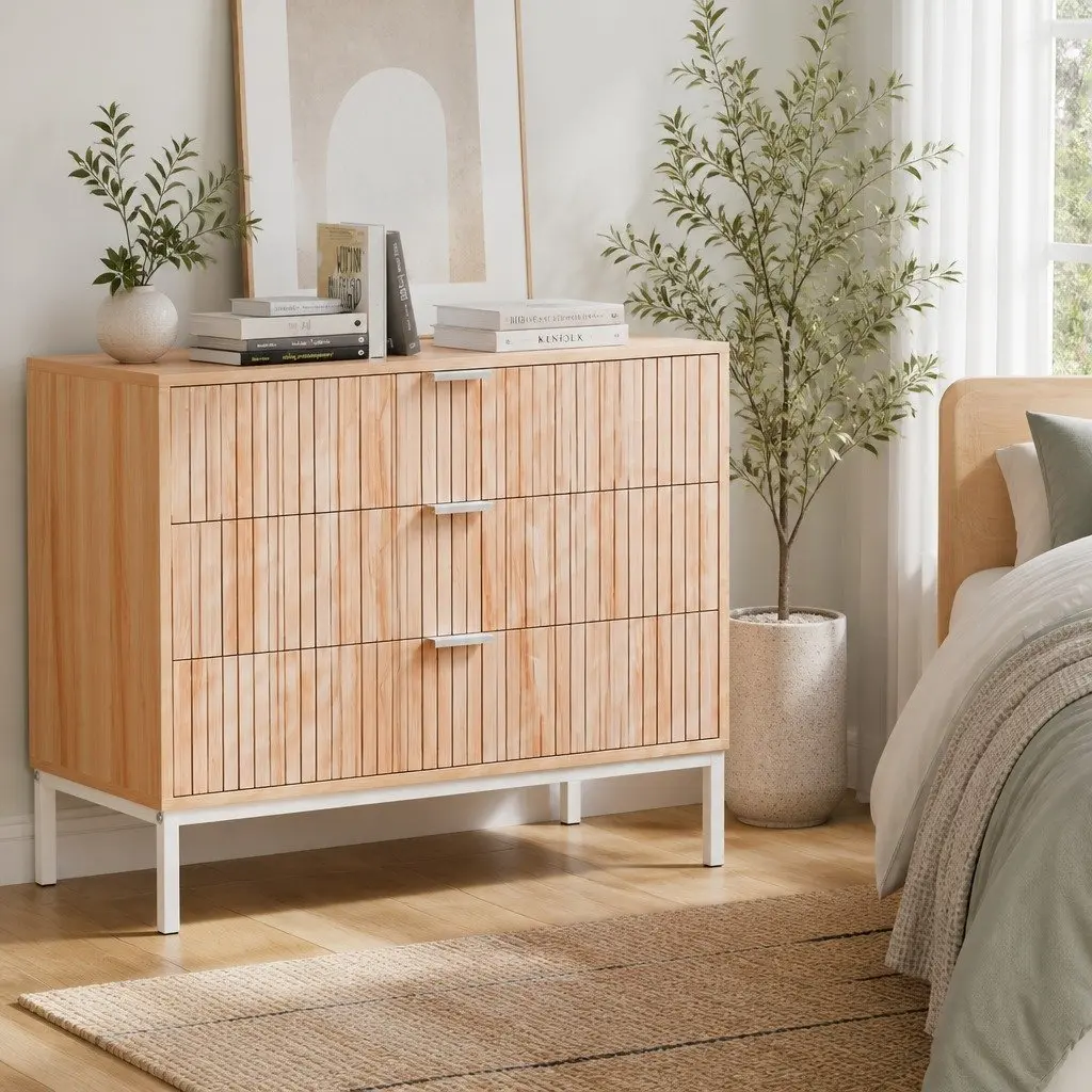Chest of Drawers Pine 3 Drawer Storage Dresser White Bedroom Furniture
