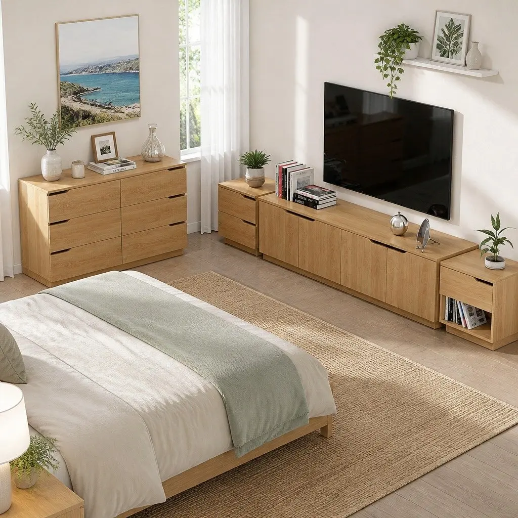 Chest of Drawers Pine 6 Drawer Lowboy Bedroom Furniture 120x40x75.5cm with Smooth Gliding Drawers and Air Gap Handles
