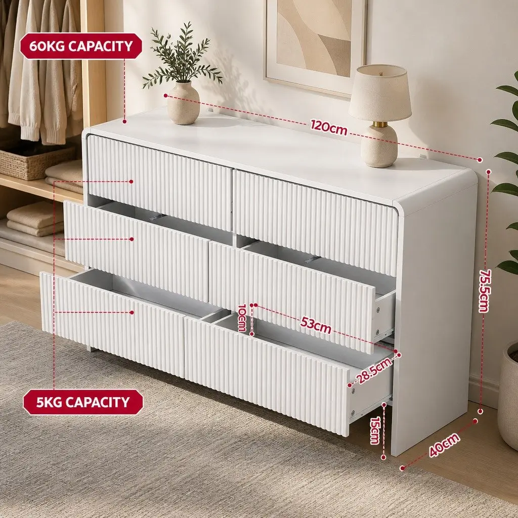 6 Drawer Chest Dresser Cabinet Storage MDF Beige Lowboy Organiser