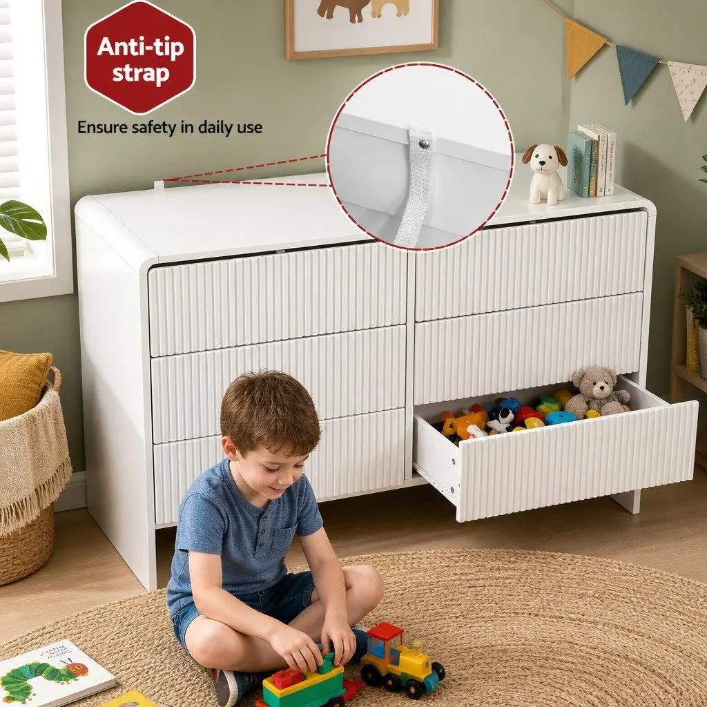 6 Drawer Chest Dresser Cabinet Storage MDF Beige Lowboy Organiser