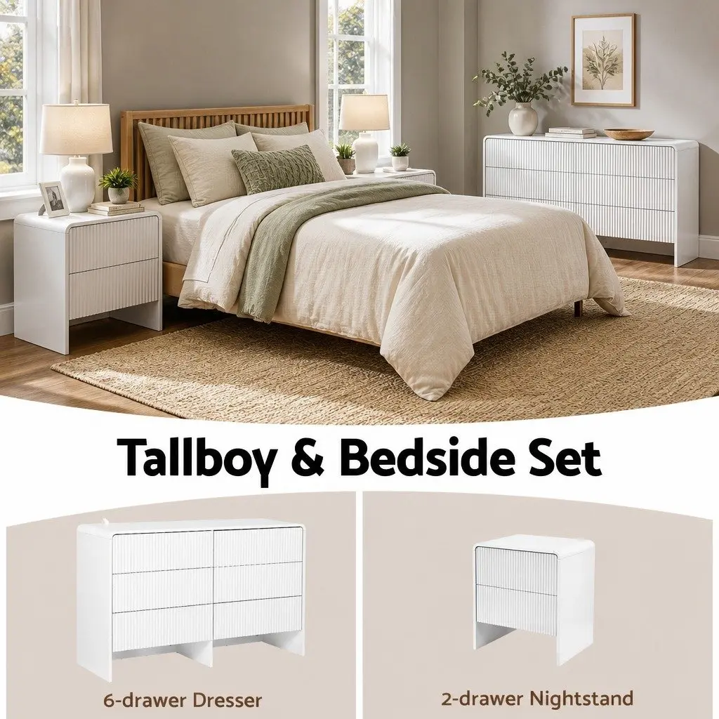 6 Drawer Chest Dresser Cabinet Storage MDF Beige Lowboy Organiser
