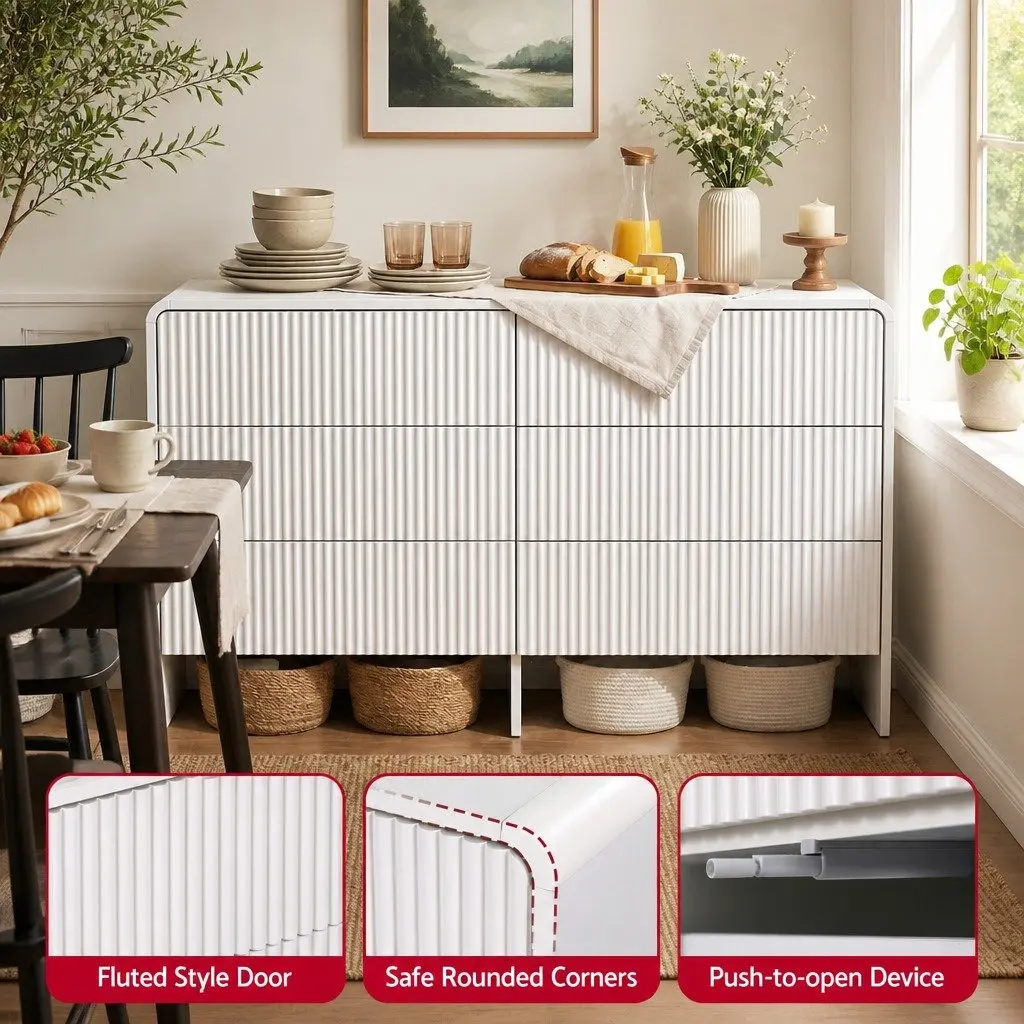 6 Drawer Chest Dresser Cabinet Storage MDF Beige Lowboy Organiser