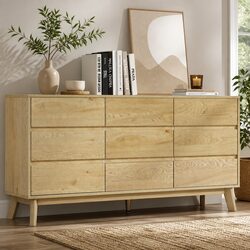 9 Drawer Chest Tallboy Storage Cabinet Bedroom Dresser Furniture Pine Natural