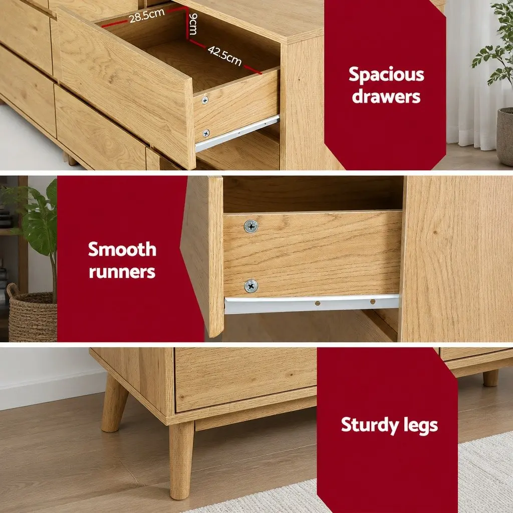 9 Drawer Chest of Drawers Tallboy Cabinet Particle Board Pine