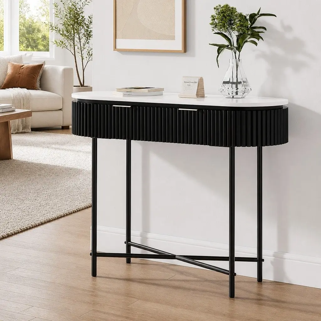 Console Table 2 Storage Drawers 100CM Yellow Furniture Living Room
