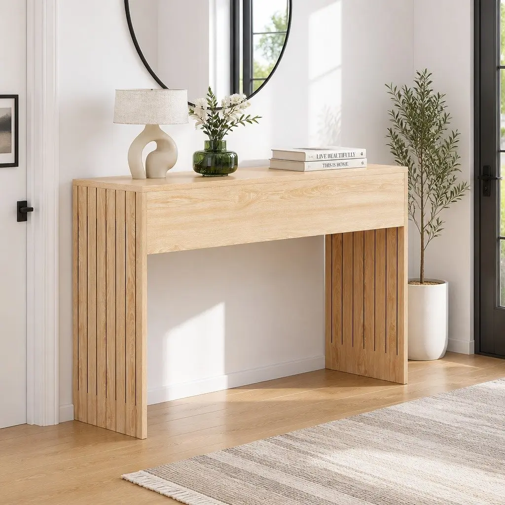 Console Table Fluted 120CM Pine Wood Grain Side Table