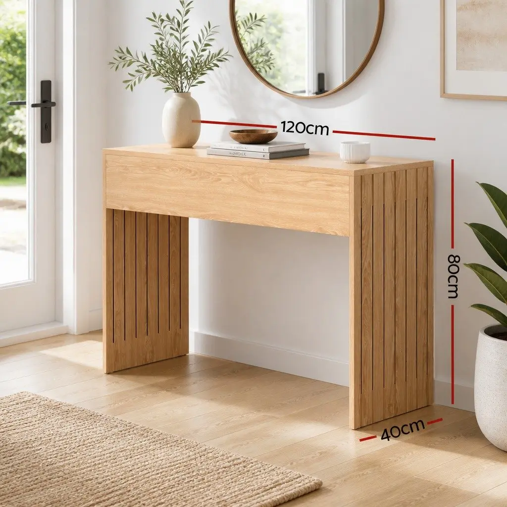 Console Table Fluted 120CM Pine Wood Grain Side Table