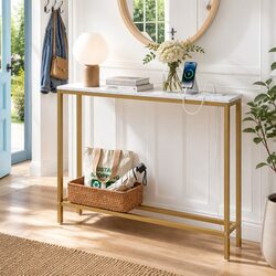Console Table Narrow Entryway Hallway Display Desk with Built-in Charging