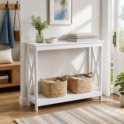 2-Tier Console Table 100cm Narrow Entryway Hallway Display Side Storage White