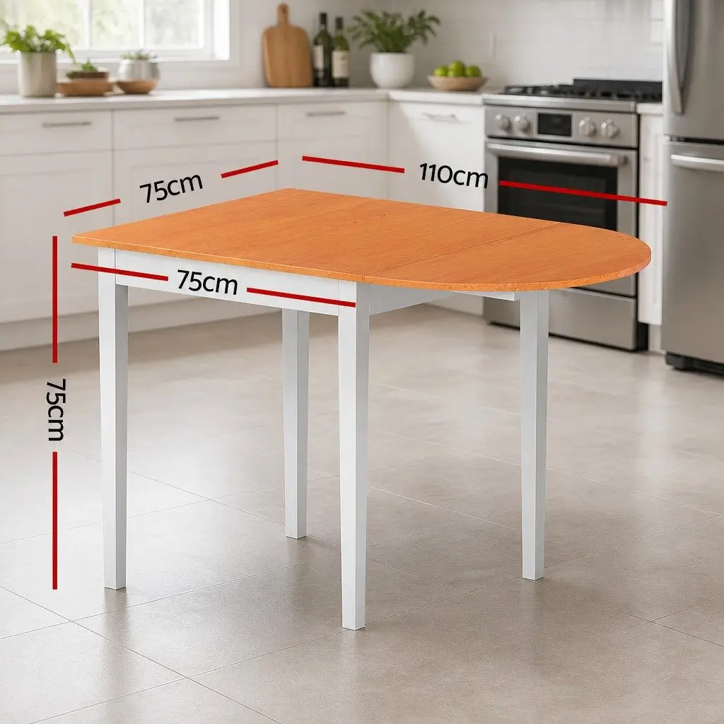 Extendable Dining Table Semi-Circle Top Space-Saving Kitchen Furniture Pine