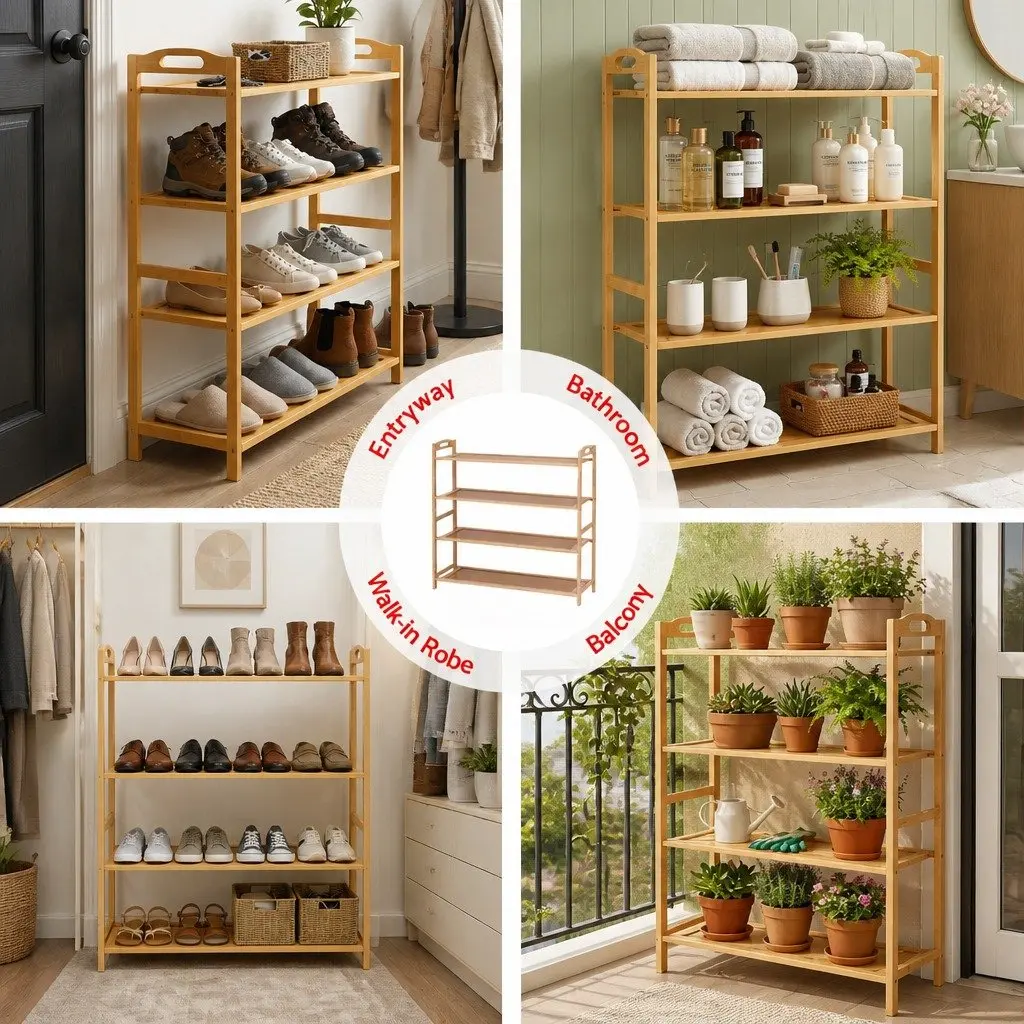 4-Tier Shoe Rack Bamboo Open Storage Organiser 69cm Pine