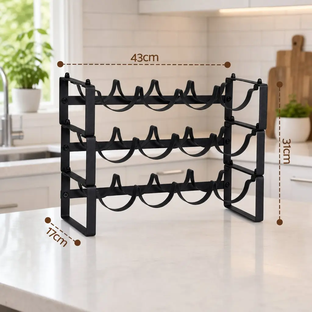 3-Tier Wine Rack Metal Freestanding Black Countertop Display Shelf