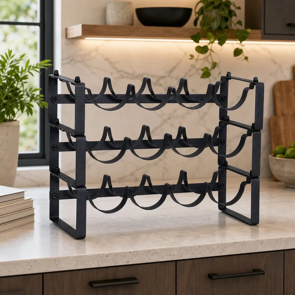 3-Tier Wine Rack Metal Freestanding Black Countertop Display Shelf