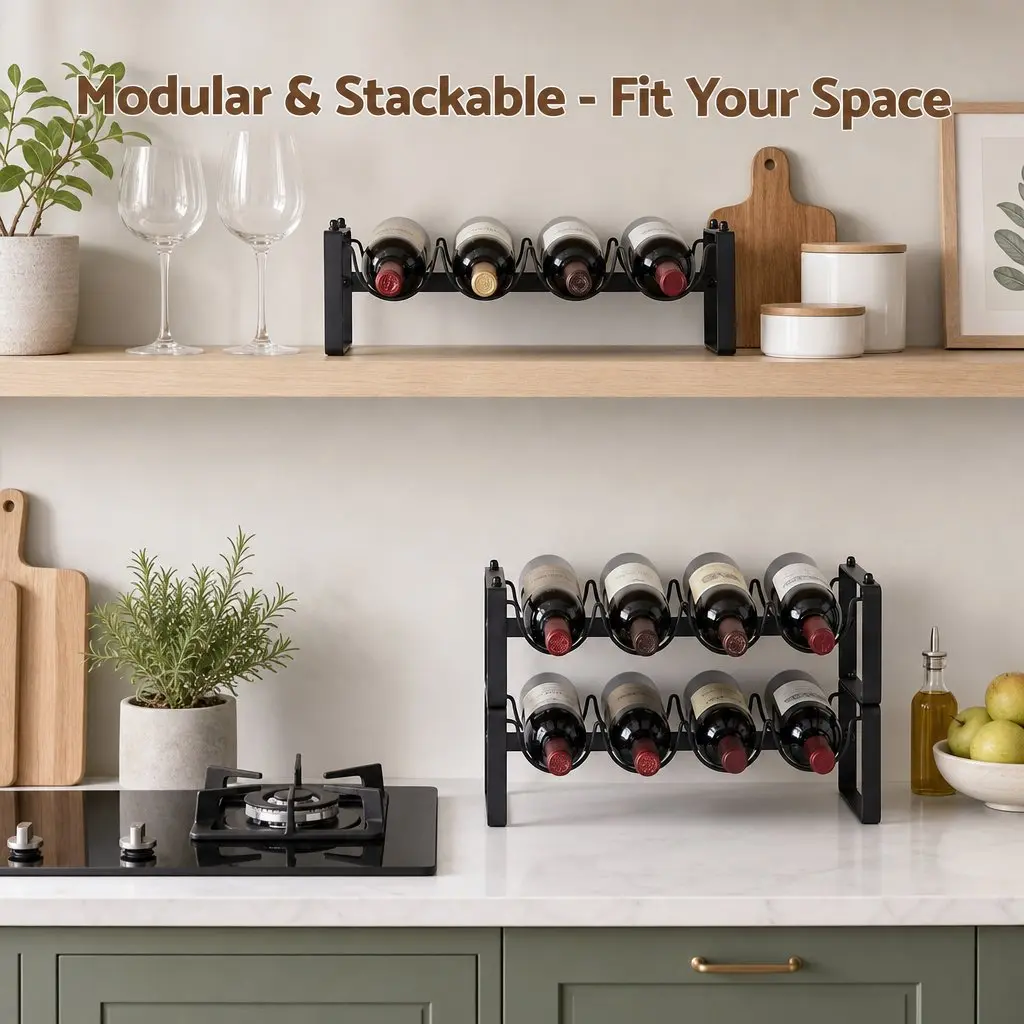 3-Tier Wine Rack Metal Freestanding Black Countertop Display Shelf