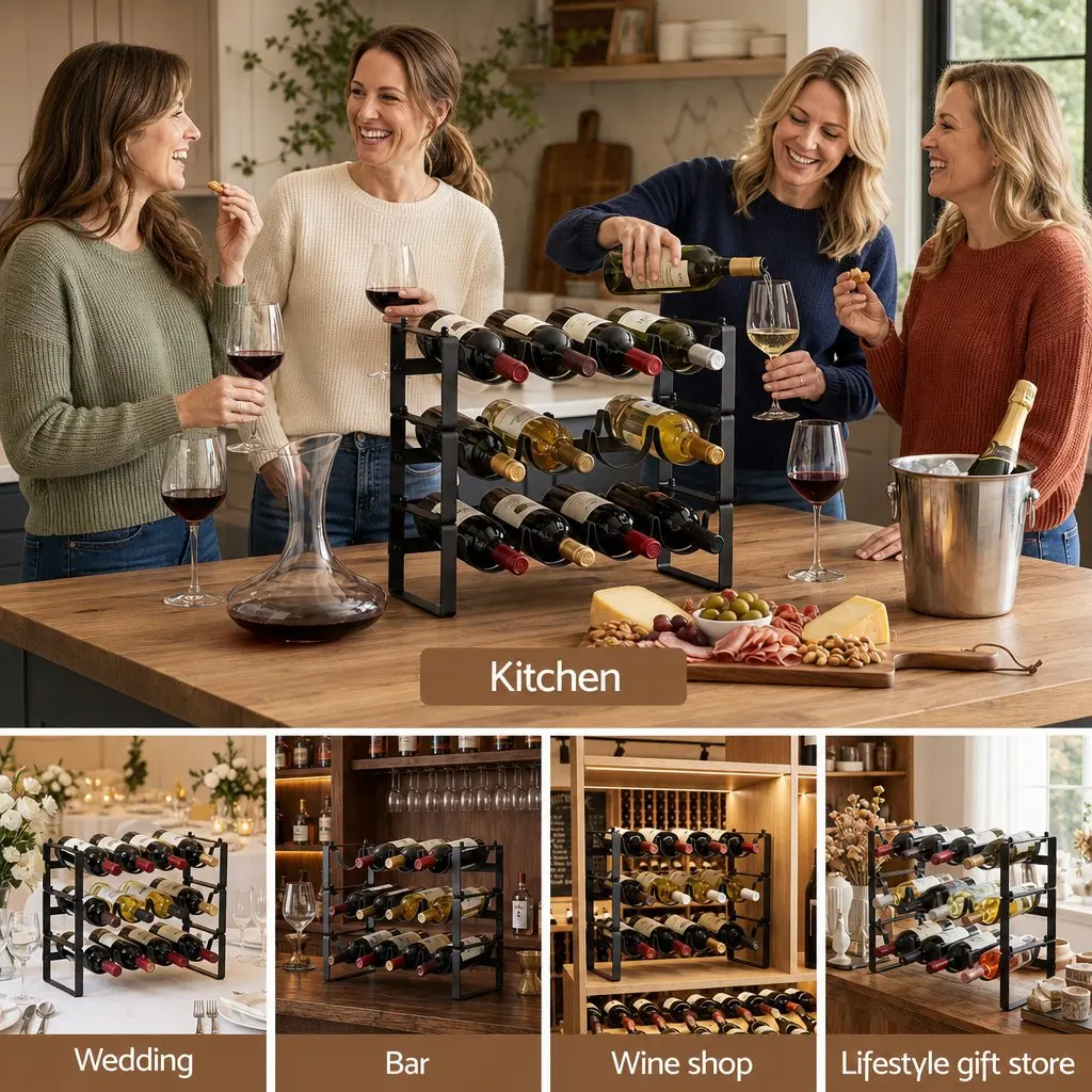 3-Tier Wine Rack Metal Freestanding Black Countertop Display Shelf