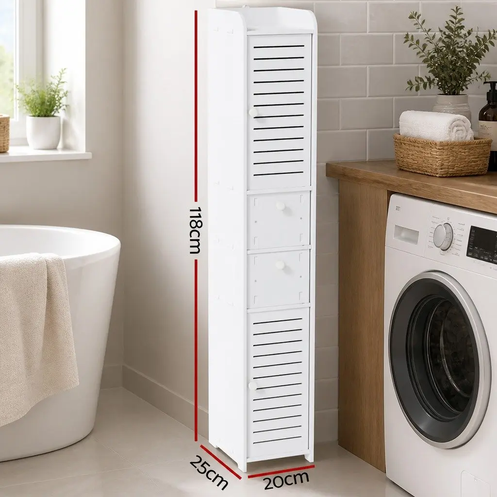 Bathroom Storage Cabinet 2X Toilet Laundry Tallboy Cupboard Drawers White