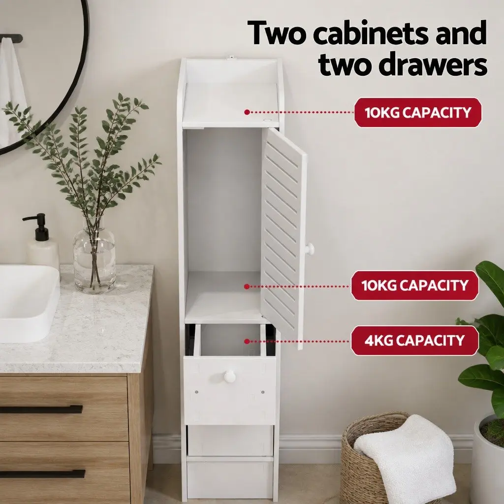 Bathroom Storage Cabinet 2X Toilet Laundry Tallboy Cupboard Drawers White