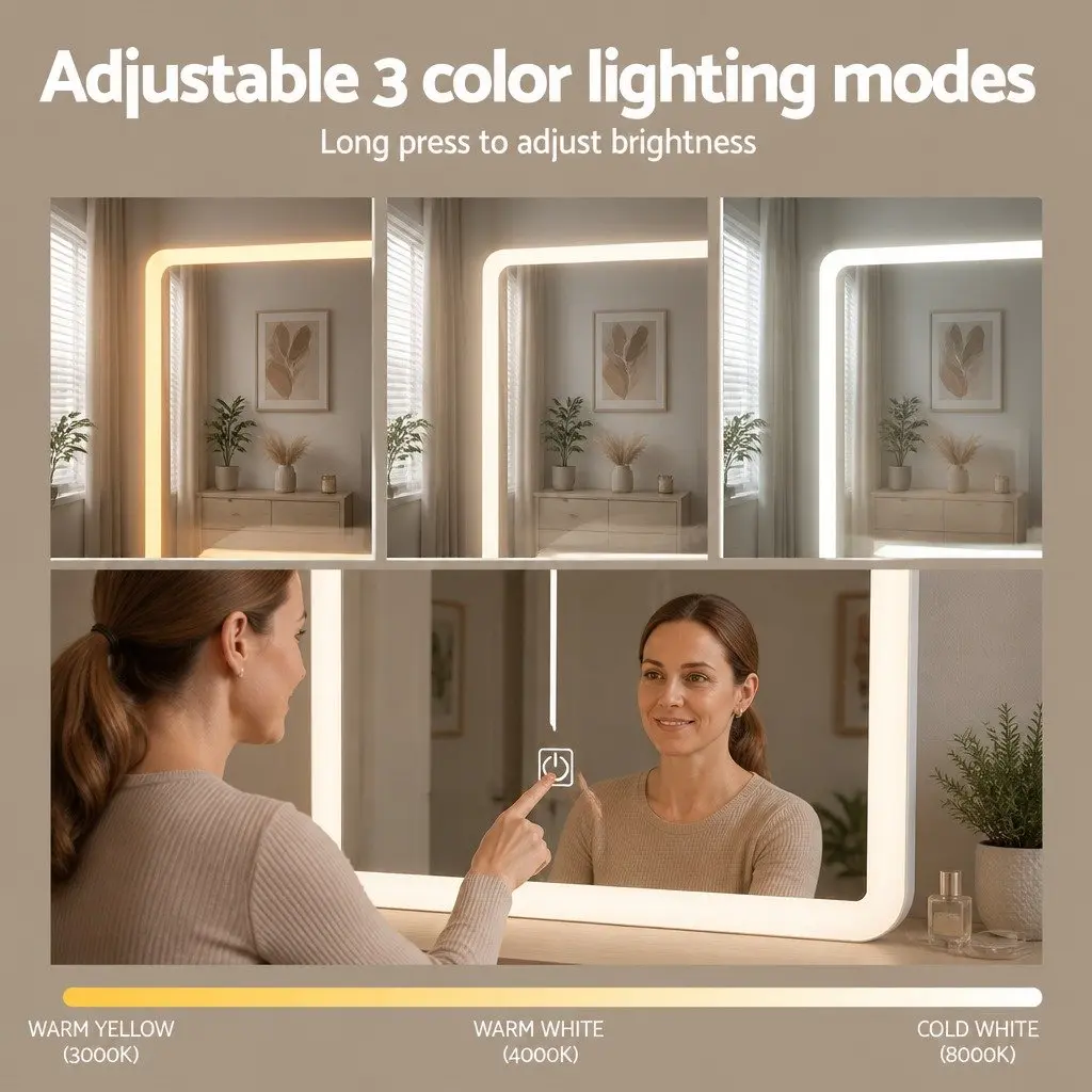Dressing Table Vanity Desk Set White LED Lights Makeup Mirror with Stool