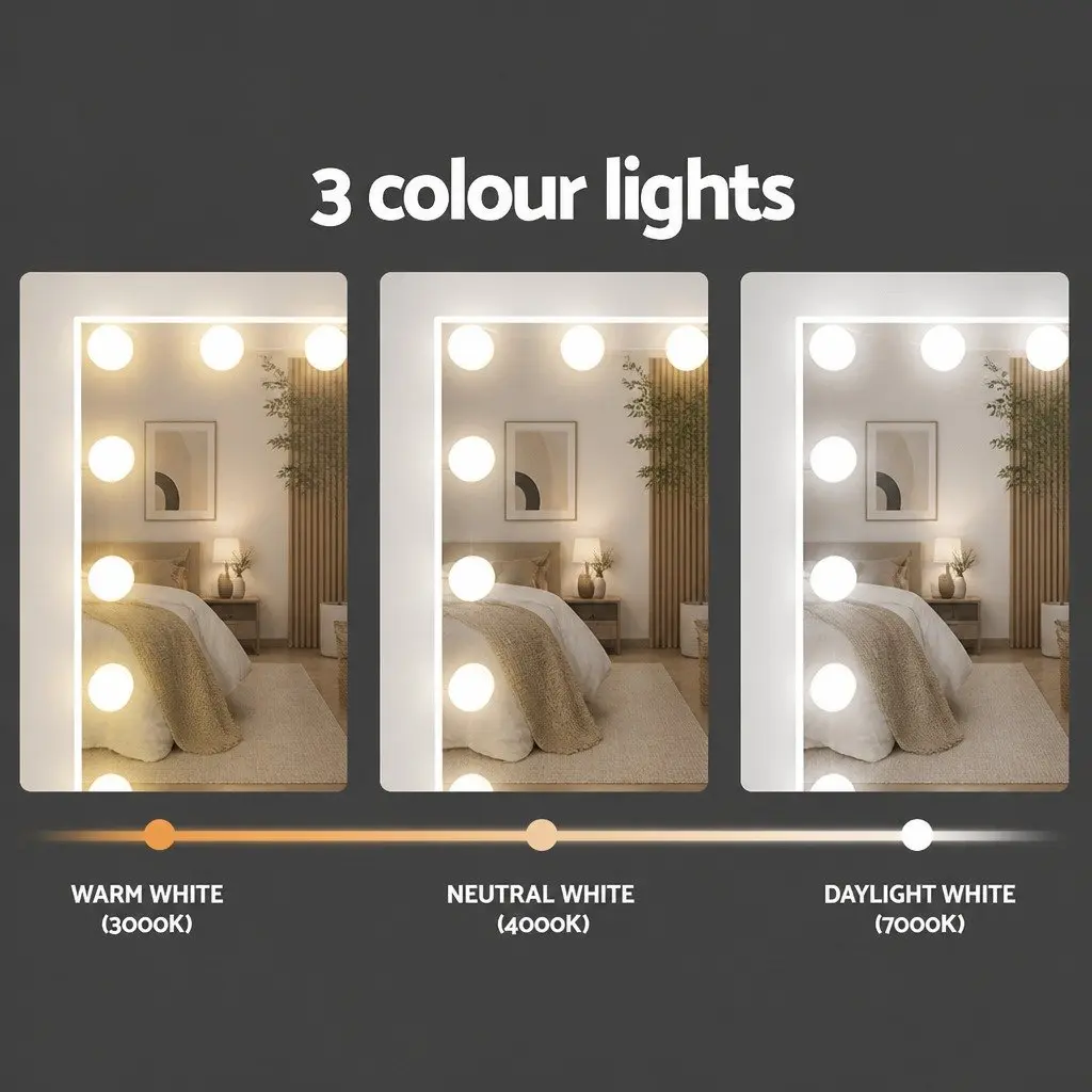 Dressing Table MDF with LED Mirror and Stool White 89cm x 40cm x 136cm
