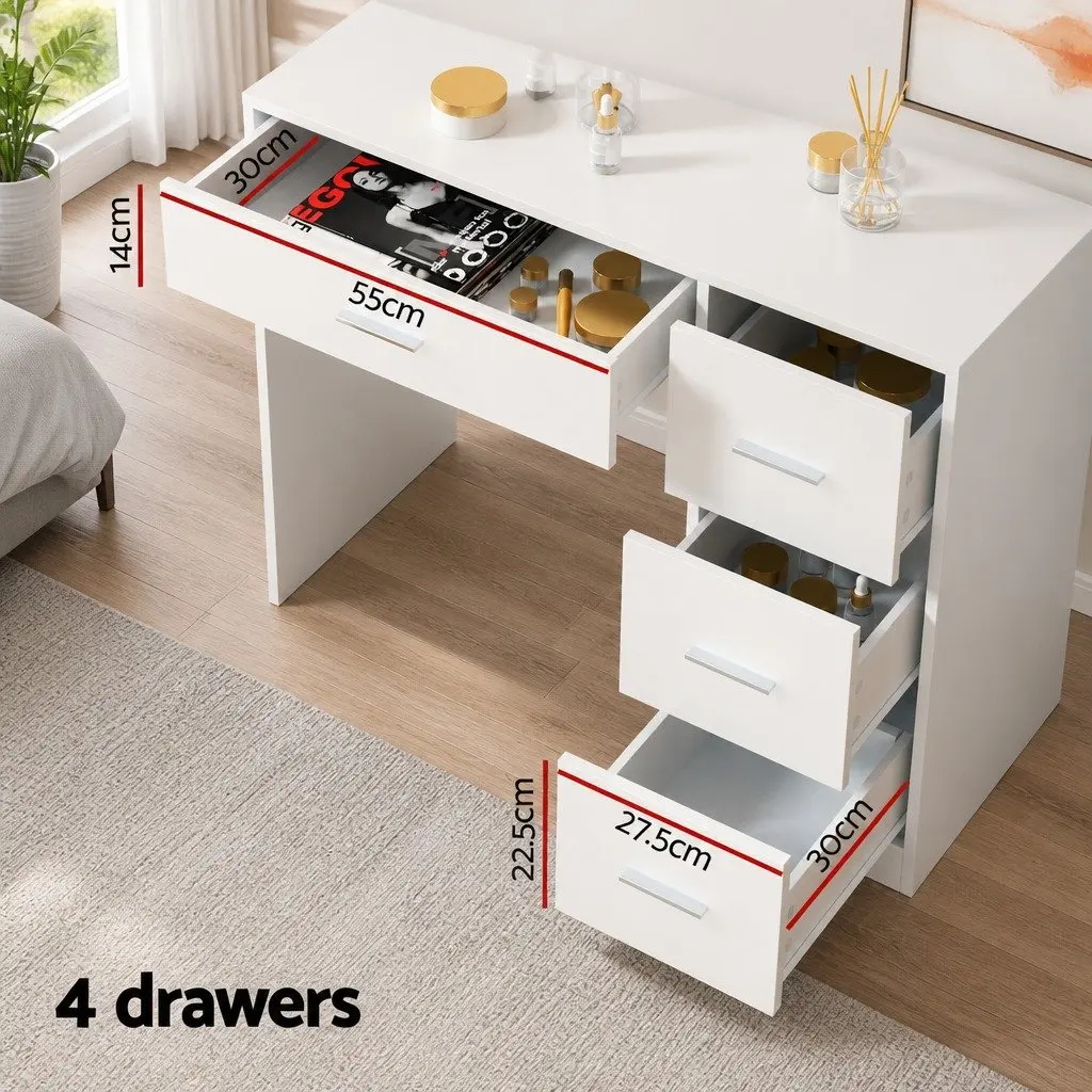 Dressing Table MDF with LED Mirror and Stool White 89cm x 40cm x 136cm