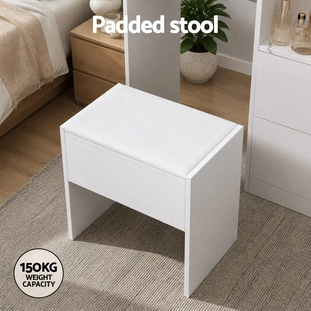 Dressing Table MDF with LED Mirror and Stool White 89cm x 40cm x 136cm