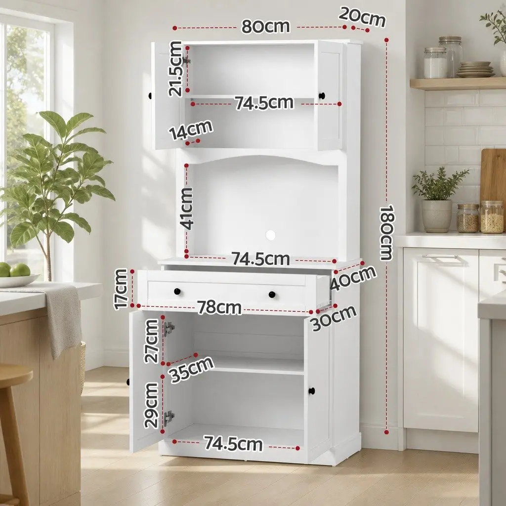 Buffet Sideboard Pantry Cabinet Storage Particleboard MDF Metal 180cm High White Set of 2