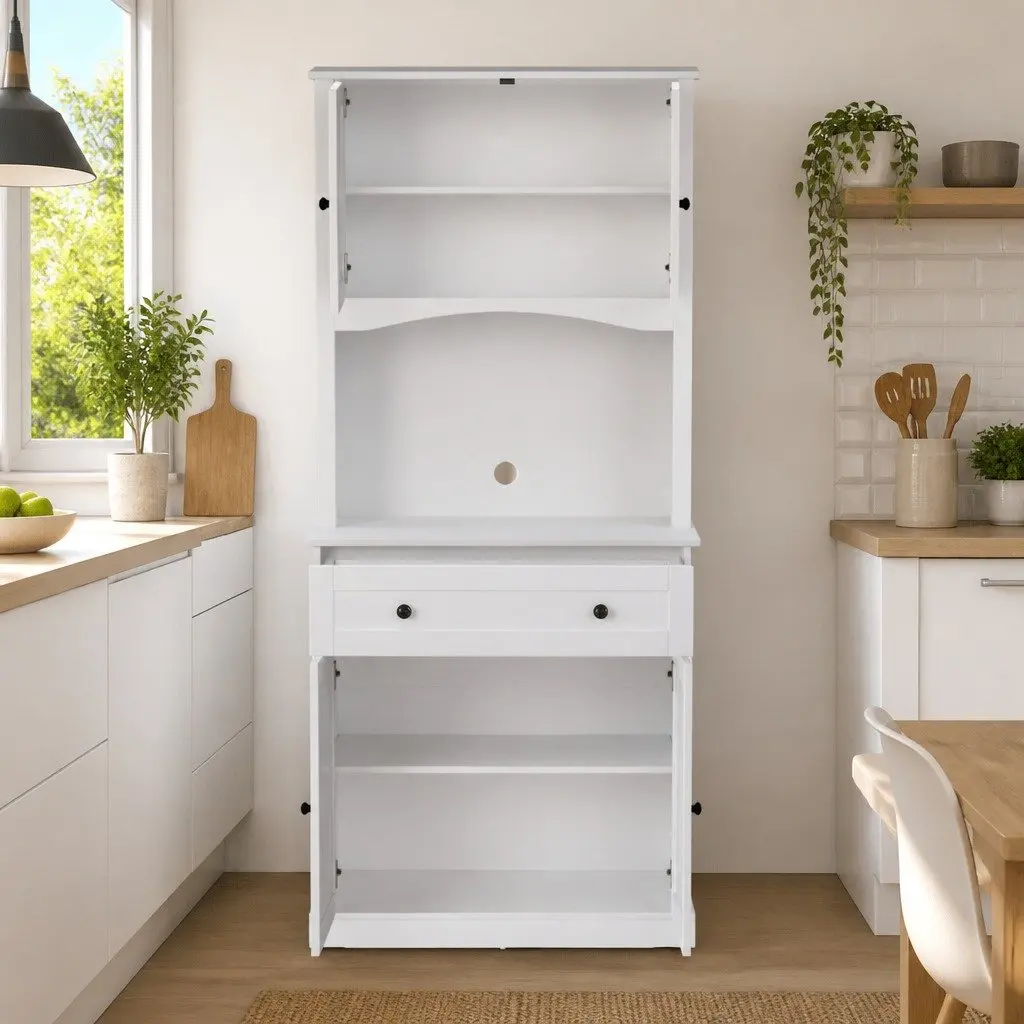Buffet Sideboard Cabinet Particleboard MDF 180cm High White with Doors Shelves