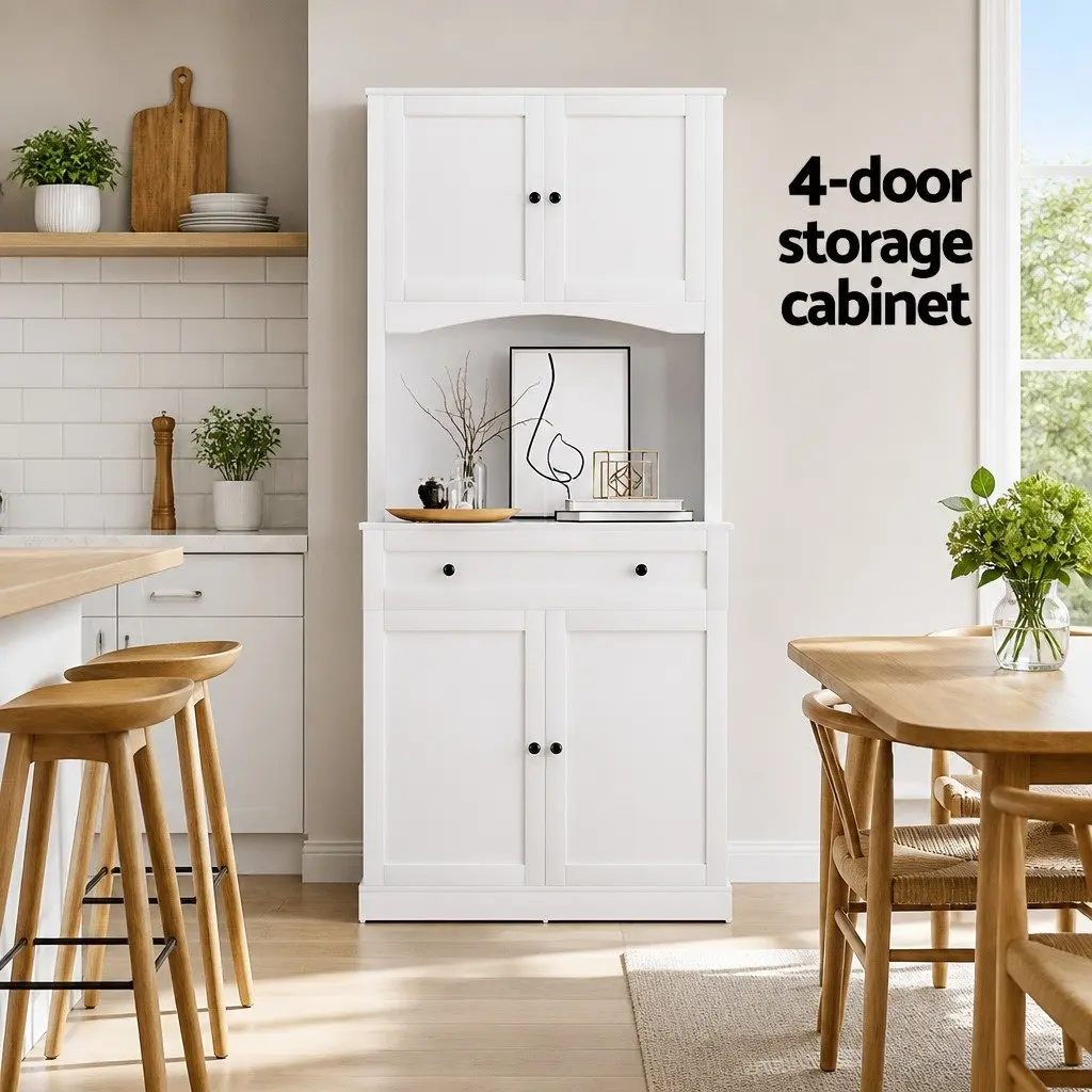 Buffet Sideboard Cabinet Particleboard MDF 180cm High White with Doors Shelves