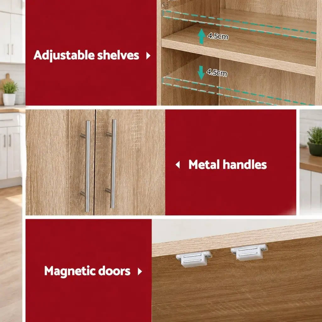 Buffet Sideboard Cupboard Cabinet Pantry Organiser Storage 4 Adjustable Shelves