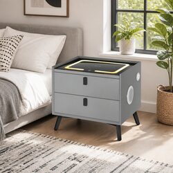 Functional Smart Bedside Table with Bluetooth and Storage