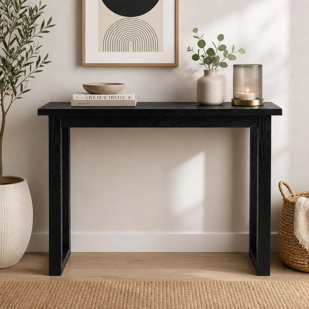 Console Table 110CM Black Minimalist Design Entryway Living Room Storage